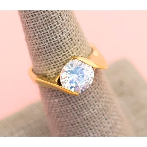 Vintage Sterling Silver Tri-Diamond Rhinestone Ring | Size 7 | H25 - Picture 2 of 3